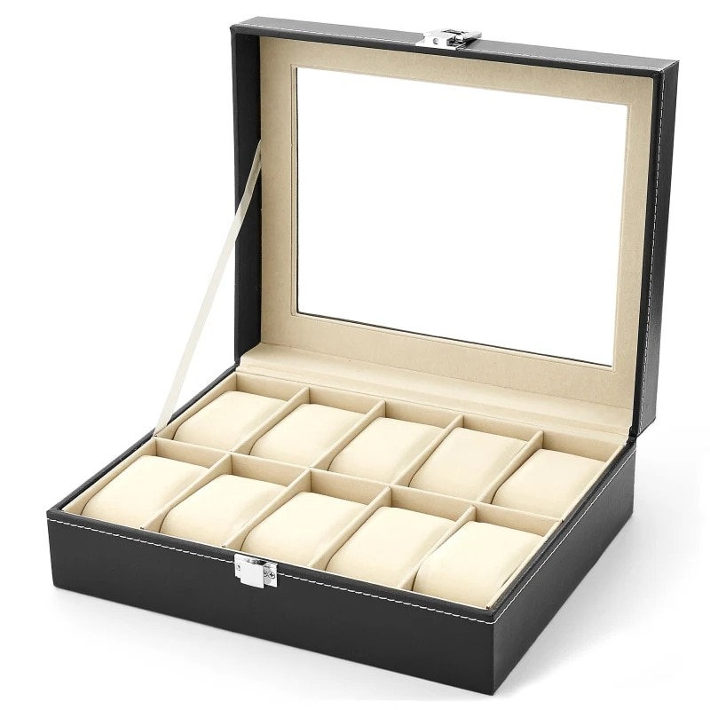 2/3/6/10/12/20 Slots Leather Watch Display Boxes Watch Storage Box Organizer Holder Black Watch Storage Jewelry Box Best
