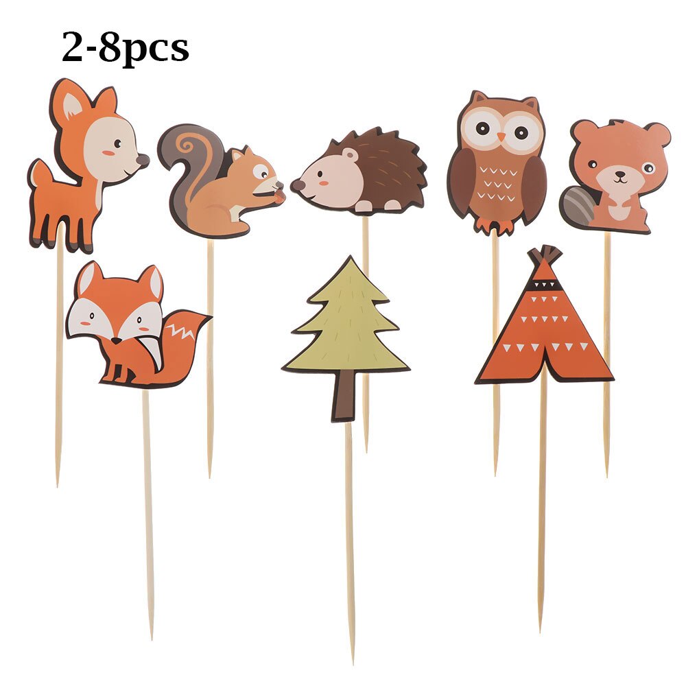 Decoración de papel para cupcakes con temática de criaturas del bosque, adornos de animales del bosque, selecciones para Tartas, fiestas de cumpleaños y bodas para niños: 2-8pcs
