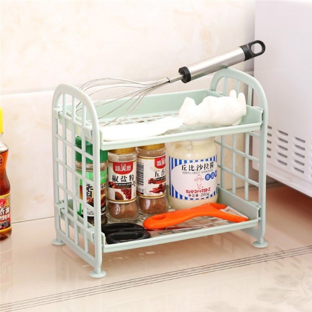 2 Layers Kitchen Bathroom Plastic Square Storage Organizer Shelf Rack Kitchen Shelf Organiser Storage