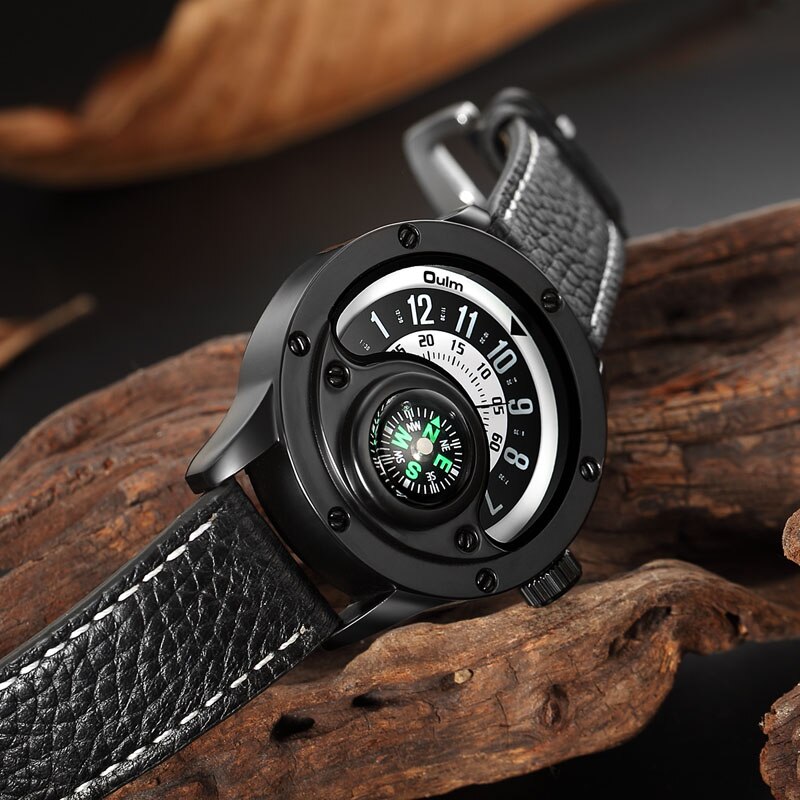 Oulm 3880 Mannen Luxe Sport Quartz Horloge Mannen Lederen Horloges Decoratieve Kompas Big Size Man Horloge Relogio Masculino