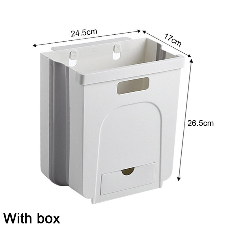 Bathroom Kitchen Waste Storage Folding Waste Bin with Drawer Cabinet Door Hanging Trash Bin Trash Can Foldable Trashcan HM018: HM019 Milky