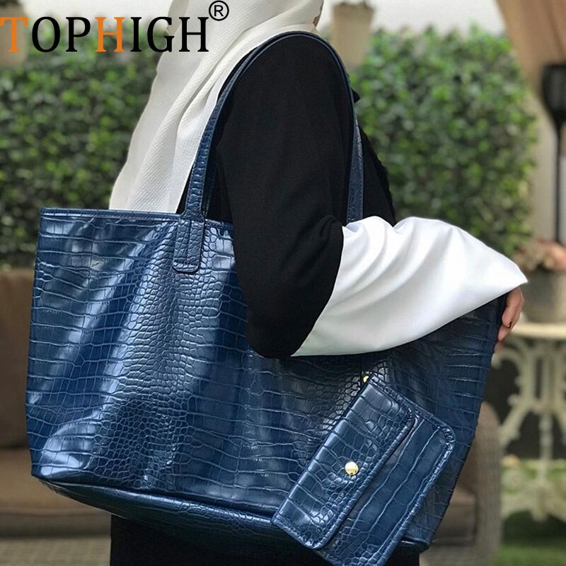 TOPHIGH Krokodil aufbringen Frauen Handtasche Strauß/Schlange Frauen Schulter Tasche Quaste Tote Große Kapazität Einkaufstaschen