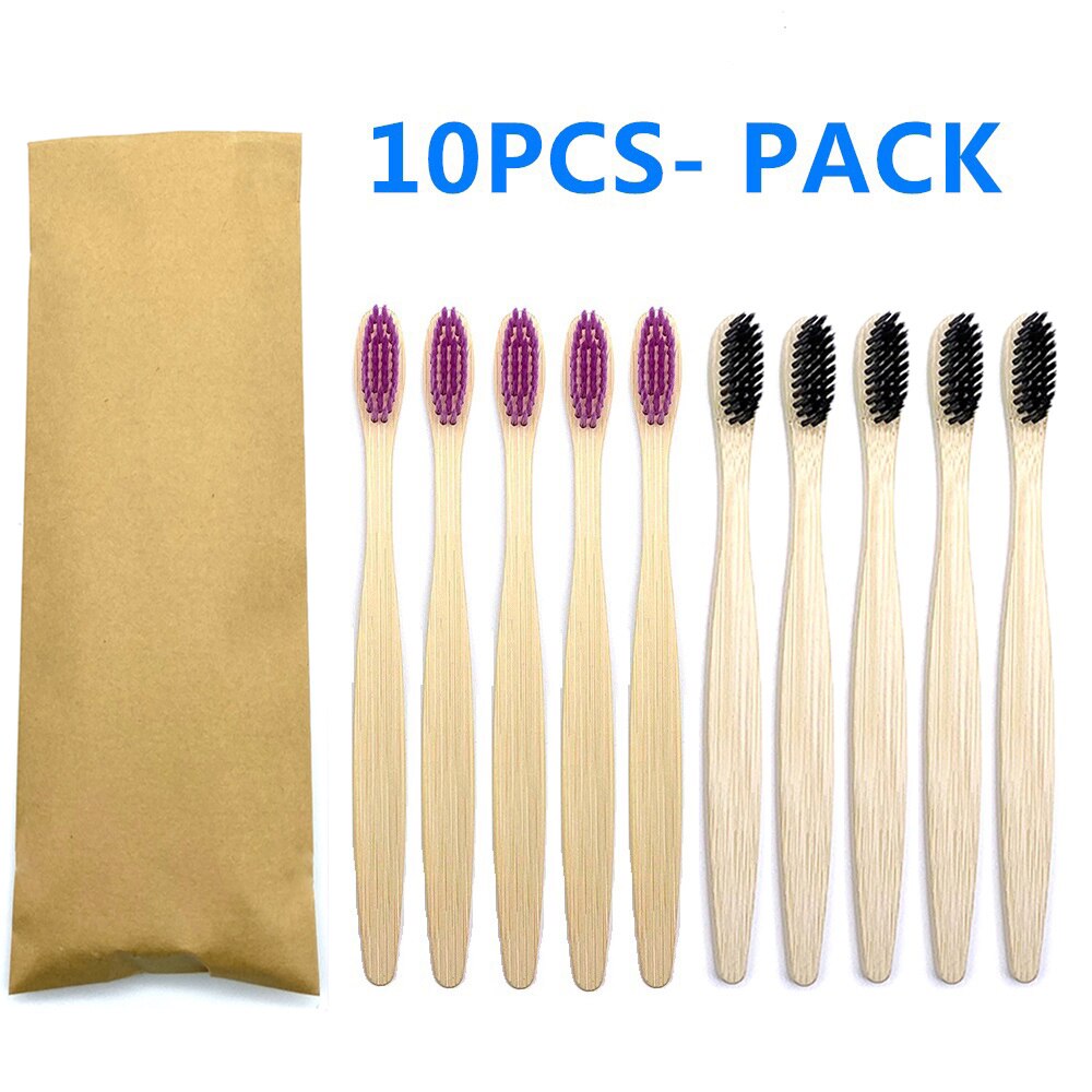 Bamboo Toothbrush Wooden Handle Brush Eco Friendly Tooth Brush Head Cover Oral Care Cleaning Tools Soft Fibre Rainbow Color: 5 Purple 5 Black