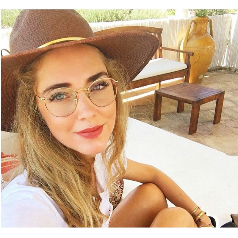MINCL/Korean Tide Retro Glasses Frame Metal Round Box Golden Plain Retro Myopia Female Literary Tide eye Glasses LXL