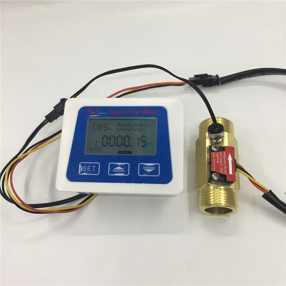 3/4 "messing flow sensor temperatur måling yf -b6 hall sensor + meter lcd display digital flowmåler