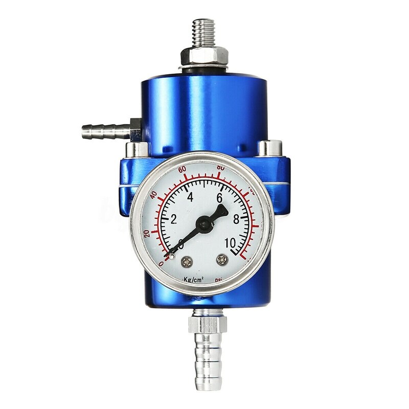 Blauwe Metalen Verstelbare Fuel Pressure Regulator 0-140 Psi Olie Gauge + Slang