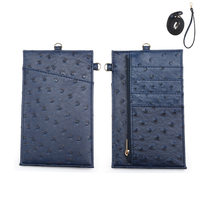 Mode Ins Business Credit Slanke Vrouwen Mannen Kaarthouder Telefoon Purse Holder Pouch Met Rits En Side Autosleutel Haak: 0901O-Blue