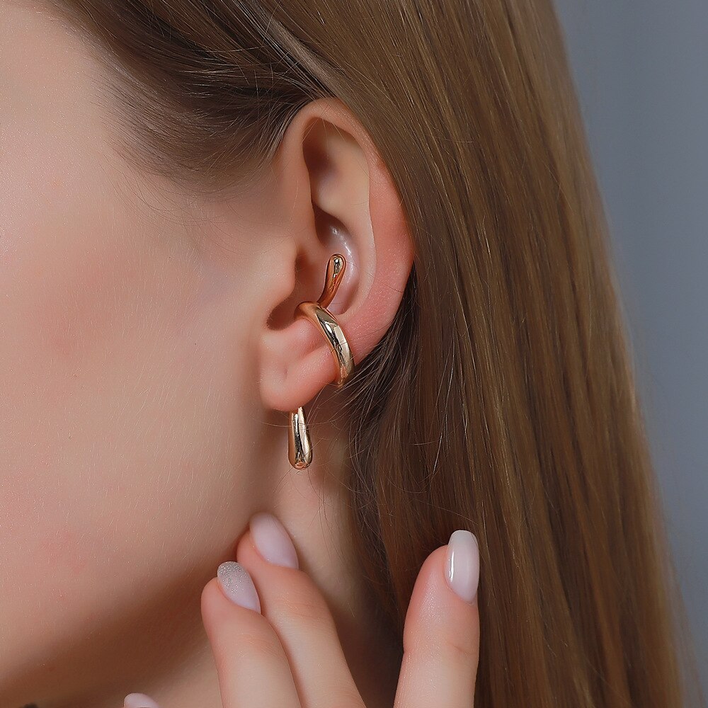 Puck Rock – boucles d'oreilles étoile en cristal pour femmes, manchette à un côté, Vintage, doré, de noël, de saint-valentin: e123jin