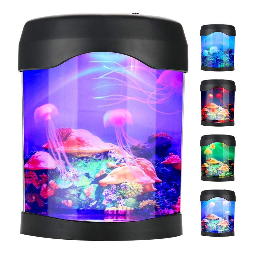 Usb Mini Aquarium Met Led Lamp Light Mood Led Verlichting Kleur Veranderende Desk Night Lamp Vis Benodigdheden Thuis decor