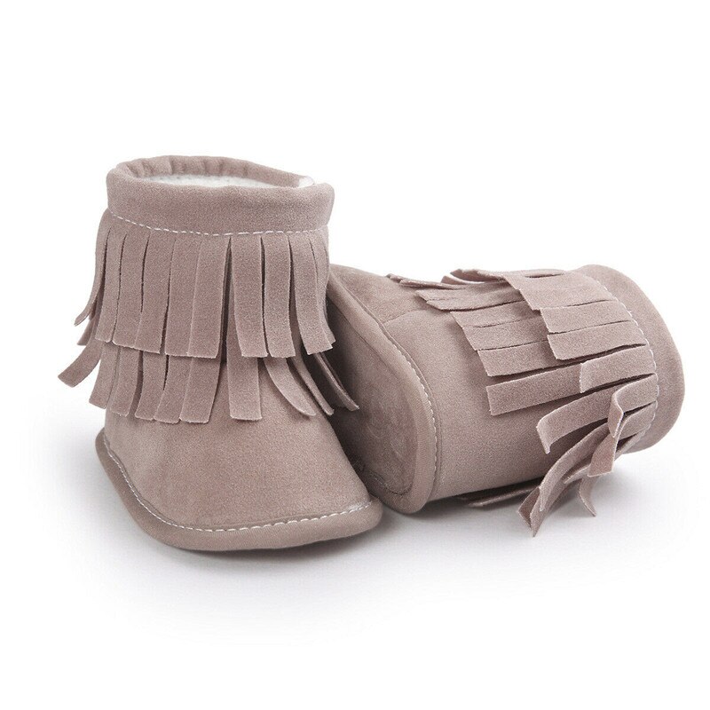 Emmamaby 0-18M niño pequeño bebé niña Botas de invierno borla Patchwork sólido suela suave de algodón infantil botas de nieve: Rosa / 6M to 8M