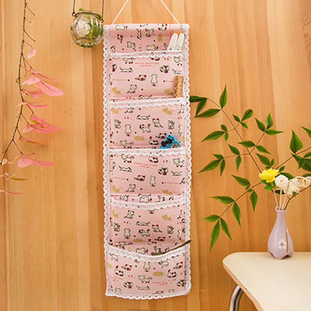 Cotton and linen storage hanging bag hanging multi layer hanging pocket: Default Title