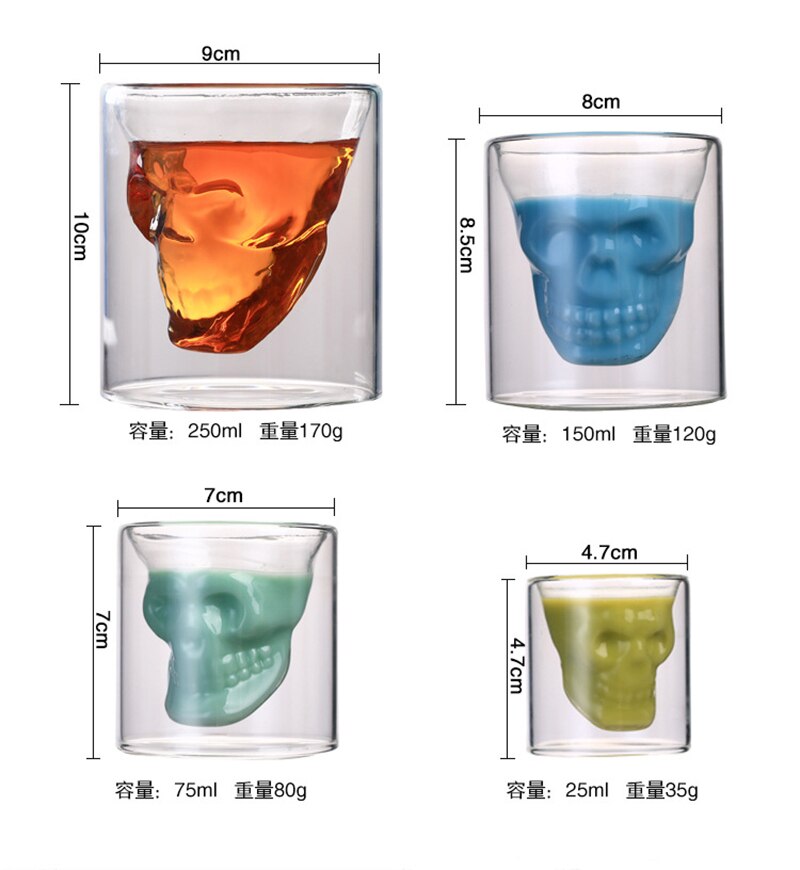4 Pcs Skull Head Wijnglas Mok Crystal Bier Whiskey Shot Dubbele Glazen Beker