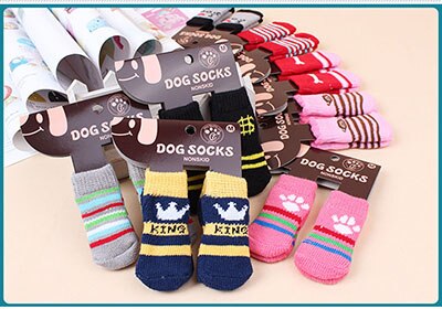 Hundesokker til hunde katte indendørs komfortable bomuldshvalpe sokker skridsikre sko støvler med gummiforstærkning 4 stk / sæt: S