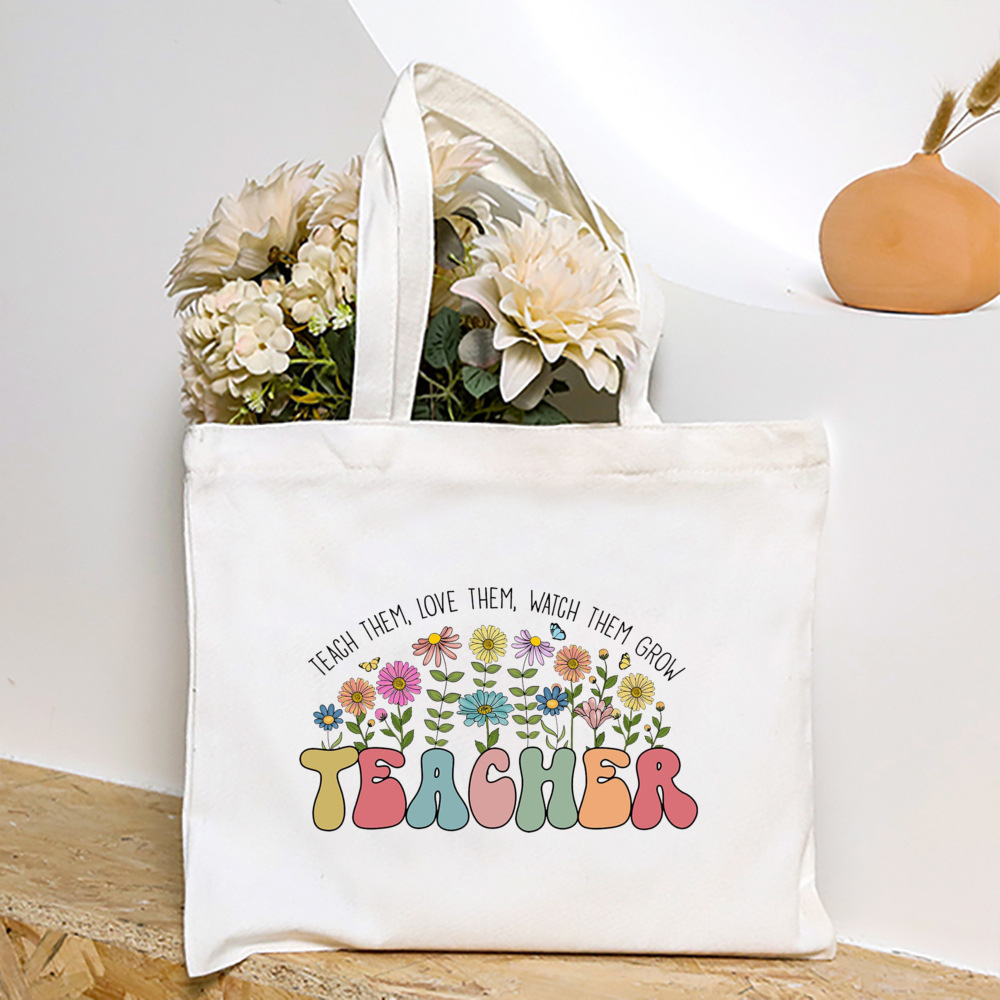 Blumen lehrer aufbringen Druck Einkaufstasche Frauen wieder verwendbare lässige Öko-Stoff Tasche Lehrer Werts ch ätzung besten Lehrer Schild: Himmel Blau