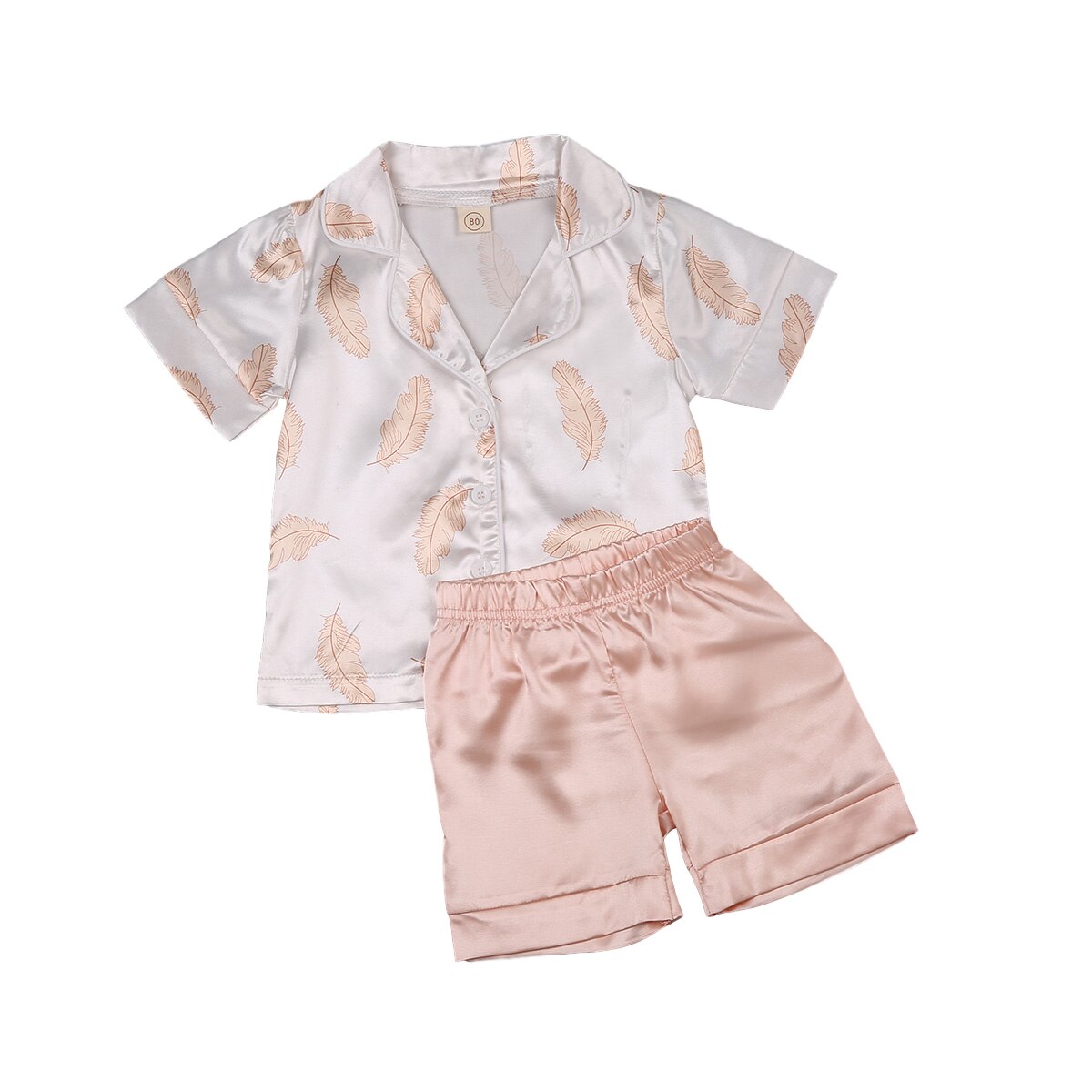 Sommer småbørn baby piger sovetøj satin pyjamas kortærmet knap ned top skjorte shorts 2 stk nattøj sæt