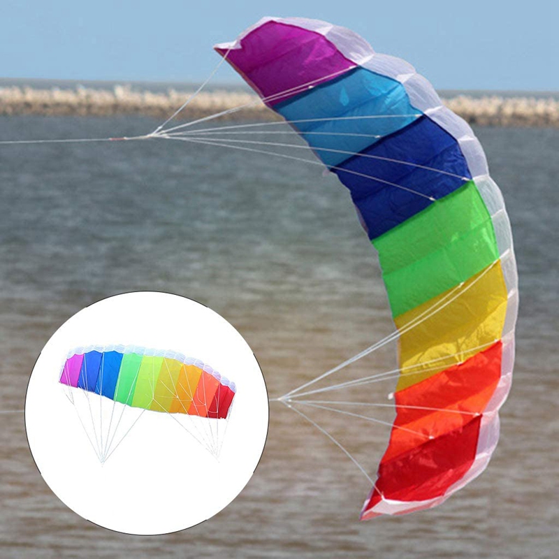 Regenbogen-kites 1.4m kiteboarding doppelleinen zum fliegen doppelleinen betäubungskontrollbar für kinder erwachsene outdoor-aktivitäten