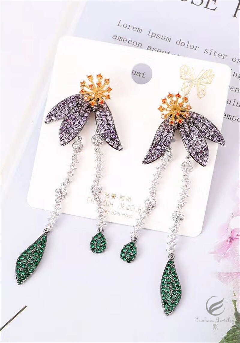 2020 moda nowy luksusowy motyl trójwymiarowe kwiaty długie kolczyki frędzle