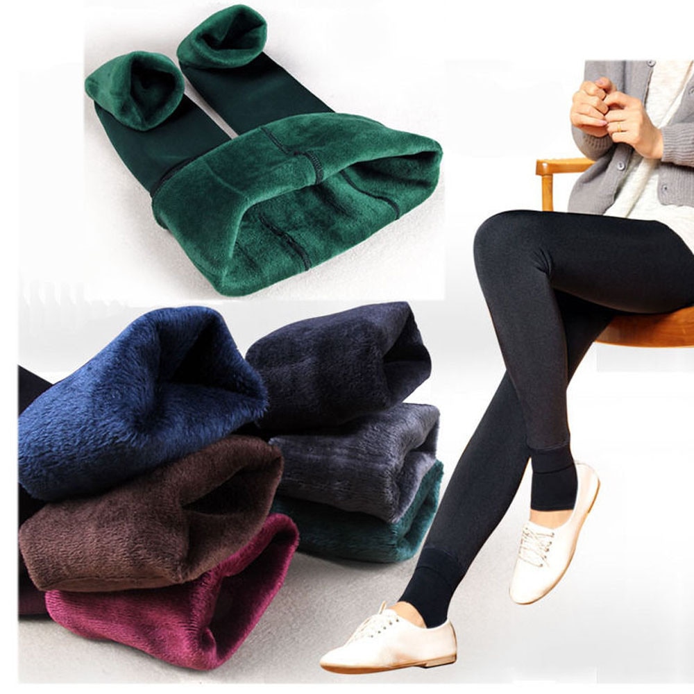 # Z30-mallas cálidas de terciopelo para mujer, hasta el tobillo, pantalones lisos para mantener el calor, Leggings de cintura alta, talla única