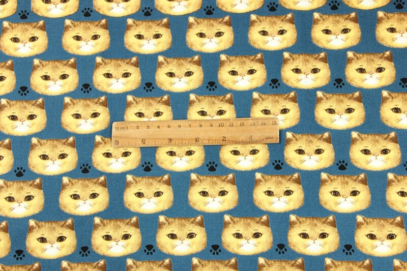 Tela de algodón gruesa de media yarda con estampado de flores de gato bonito, bolsa hecha a mano para manualidades, vestido de ropa para niños, tela 100% algodón T1221