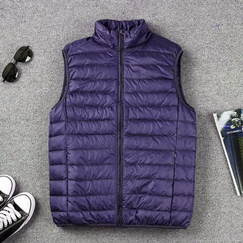 Men Ultra Light Down Vests Sleeveless Jacket Men Portable Lightweight Windproof Waistcoat Autumn And Winter Warm Coats: XXL / Navy Blue