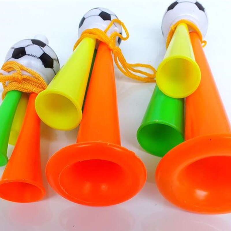 Bocina colorida con forma de pelota de fútbol tres tubos con cuernos de voz agudos para de cumpleaños haz suministros de sonido