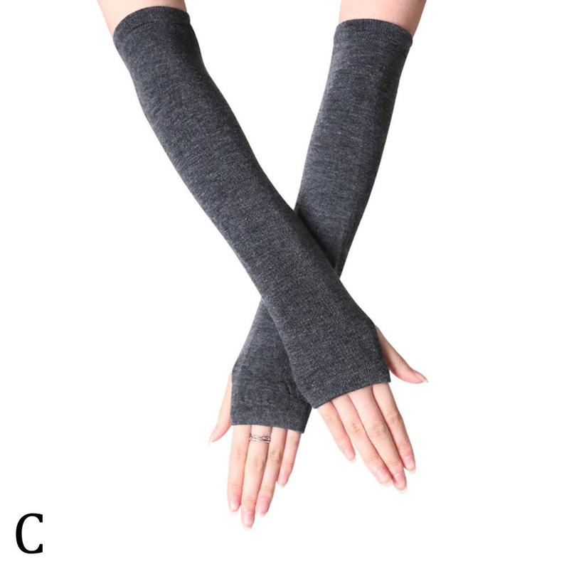 1 paio di morbido polso elastico lavorato a maglia senza dita mezze dita maniche da polso braccio caldo guanti lavorati a maglia donna inverno lungo senza dita G: C
