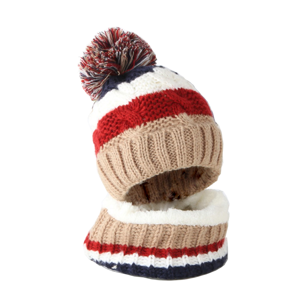 Winter Children Hat Scarf Sets Girl Boy Pompon Hat And Snood For Girls Boys Fall Knitted Hat Suit Set Girl's 2 Piece Set Baby: Beige