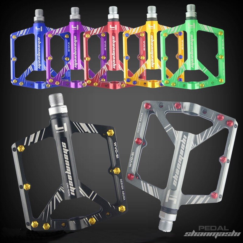 Pedales de bicicleta de aleación de aluminio CNC antideslizantes, 4 rodamientos de ancho, fino, con grilletes, 1 par