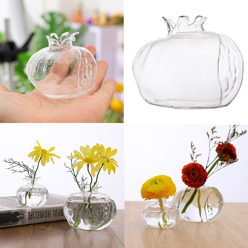 Jarrón de vidrio transparente con forma de Granada, florero pequeño para plantas de terrario, contenedores