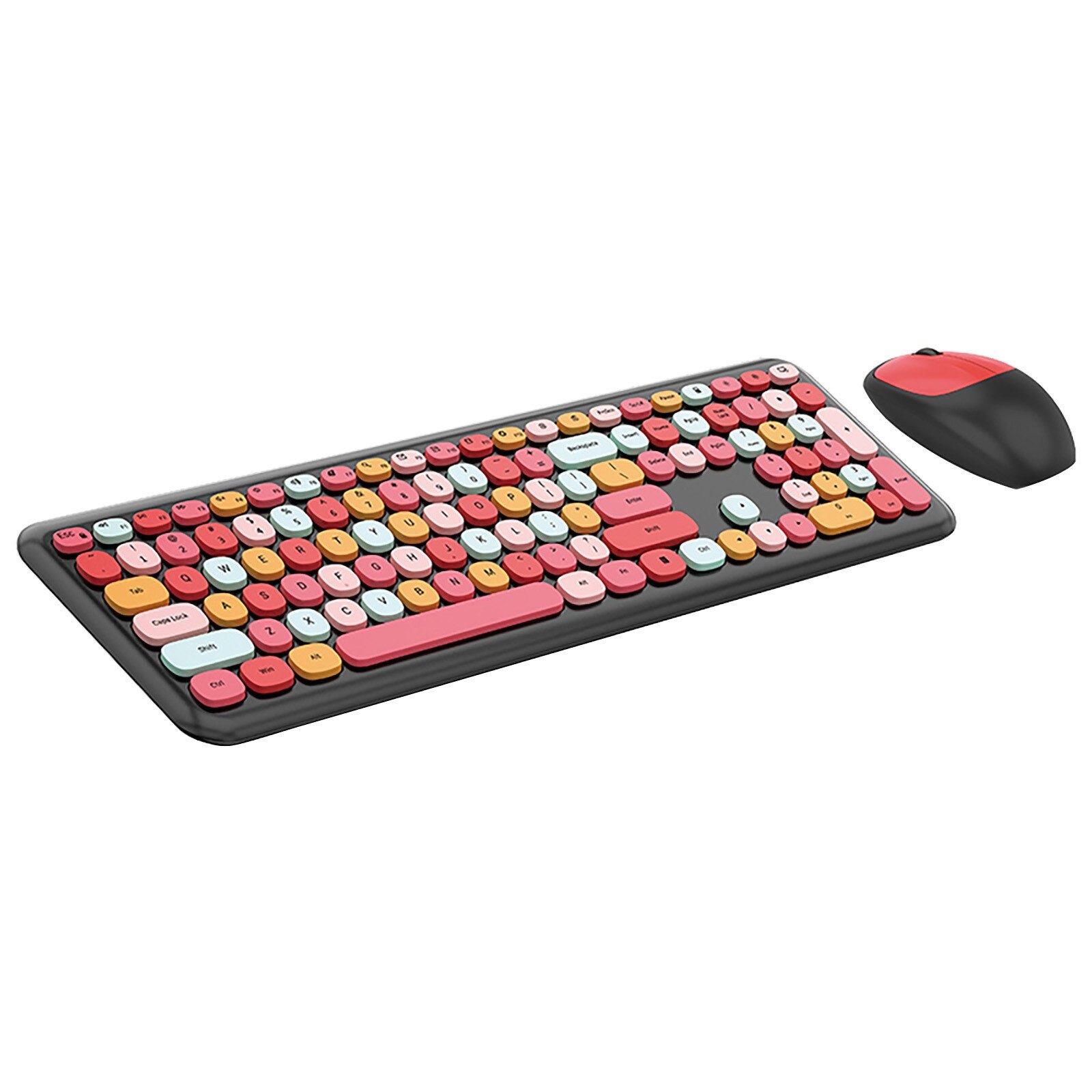 2.4GHz Wireless Keyboard and Mouse Combo, Pink Wireless Keyboard setRetro Full Size & Cute Wireless Mouse for Computer PC Laptop: Red