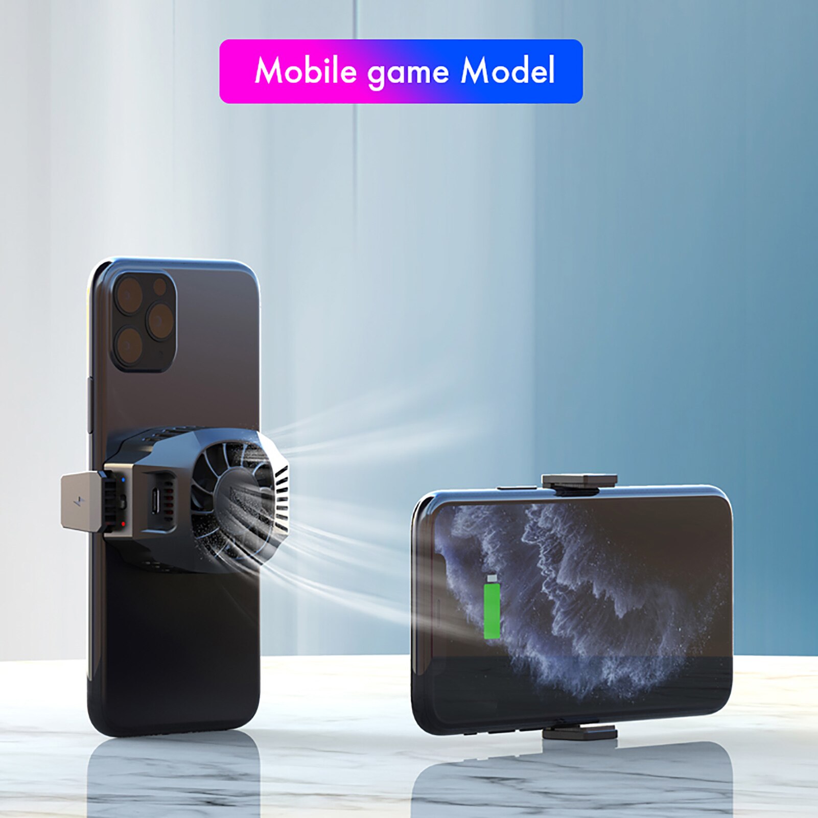 Phone Cooler Radiator With Wireless Charging 10W For IOS & Android Phone-Cooling Fan For 4 To7 Inch Gaming Phone Heat Radiation
