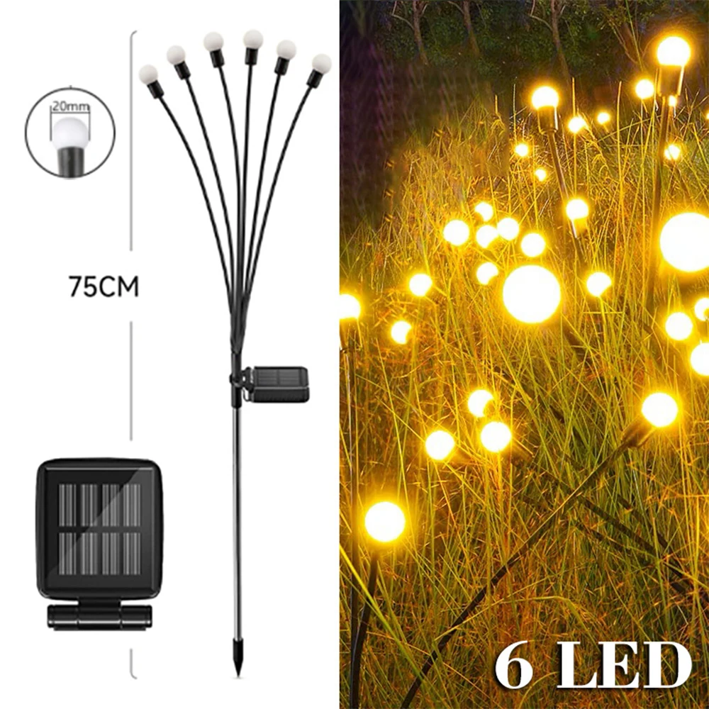 6/8/10 LED Solar Garden Lights Powered Firefly Lights Outdoor Waterproof Vibrant Garden Lights for Patio Pathway Decoration,Warm