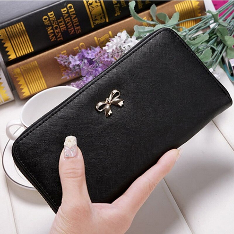 Women Long Wallet Leather Women's Purse and Wallet Lady Party Clutch Female Card Holder Carteras Bolsos De Mujer: black 2