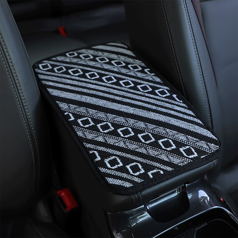 Auto Armlehne Box Kissen Vier Jahreszeiten Ethnische Stil Leinen Stoff Atmungs Nicht-slip Zentrale Griff Box Abdeckung Auto Zubehör: Big O black A