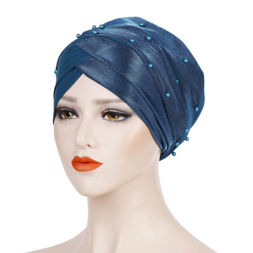 Neue Frauen Perlen Schal Hütte Muslimische Frauen Hijabs Turban Hüte Indische Kappen wickeln Kappe Lange Kopf Schal Kopftuch Hüte Haar zubehör: Stil6