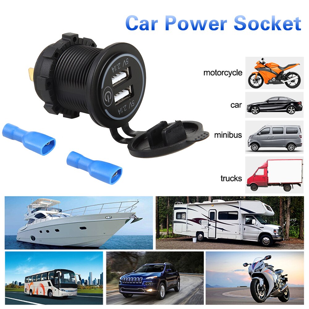 USB Laadstation - 4.2A Dubbele Poort met LED Voltmeter & Touch Schakelaar - 12-24V Input voor Auto Motor Boot