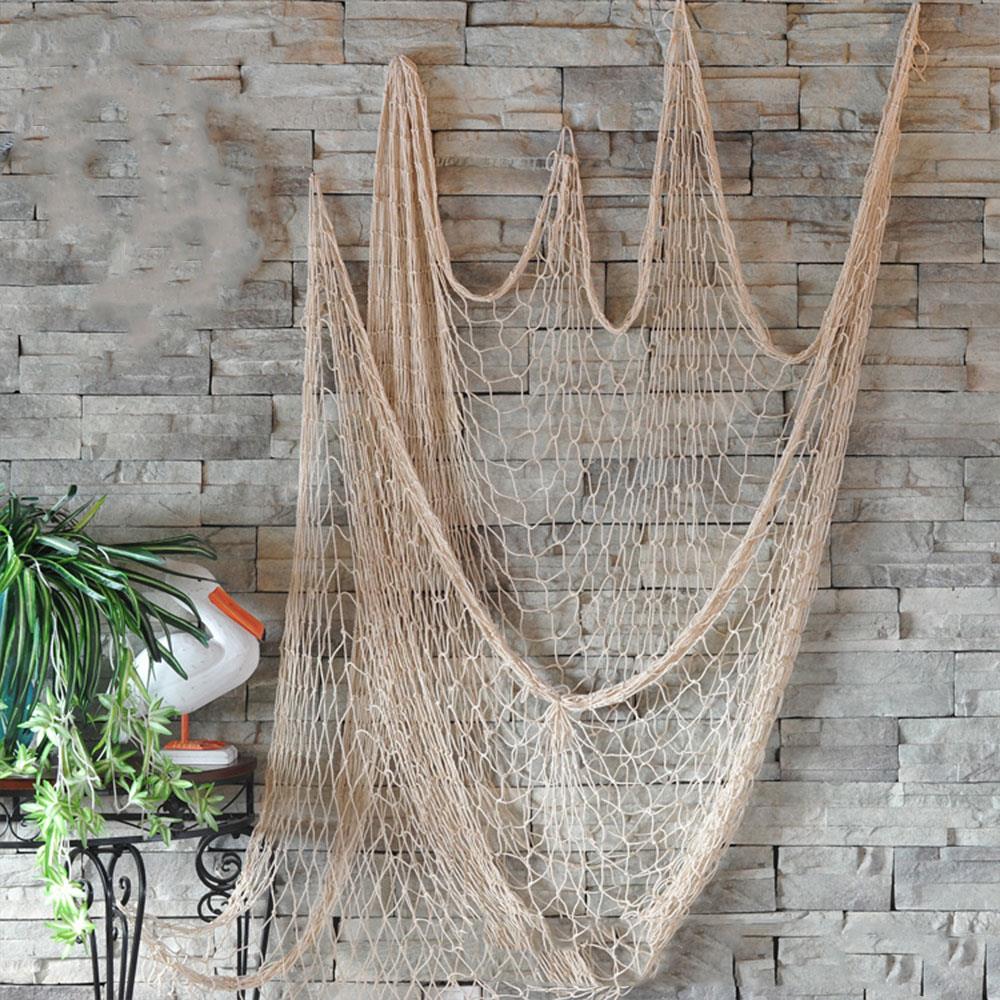 Blå/beige 1*2m dekorative fiskenett nautisk hav tema ceative middelhavsbar Strand veggdekor hamptau: beige