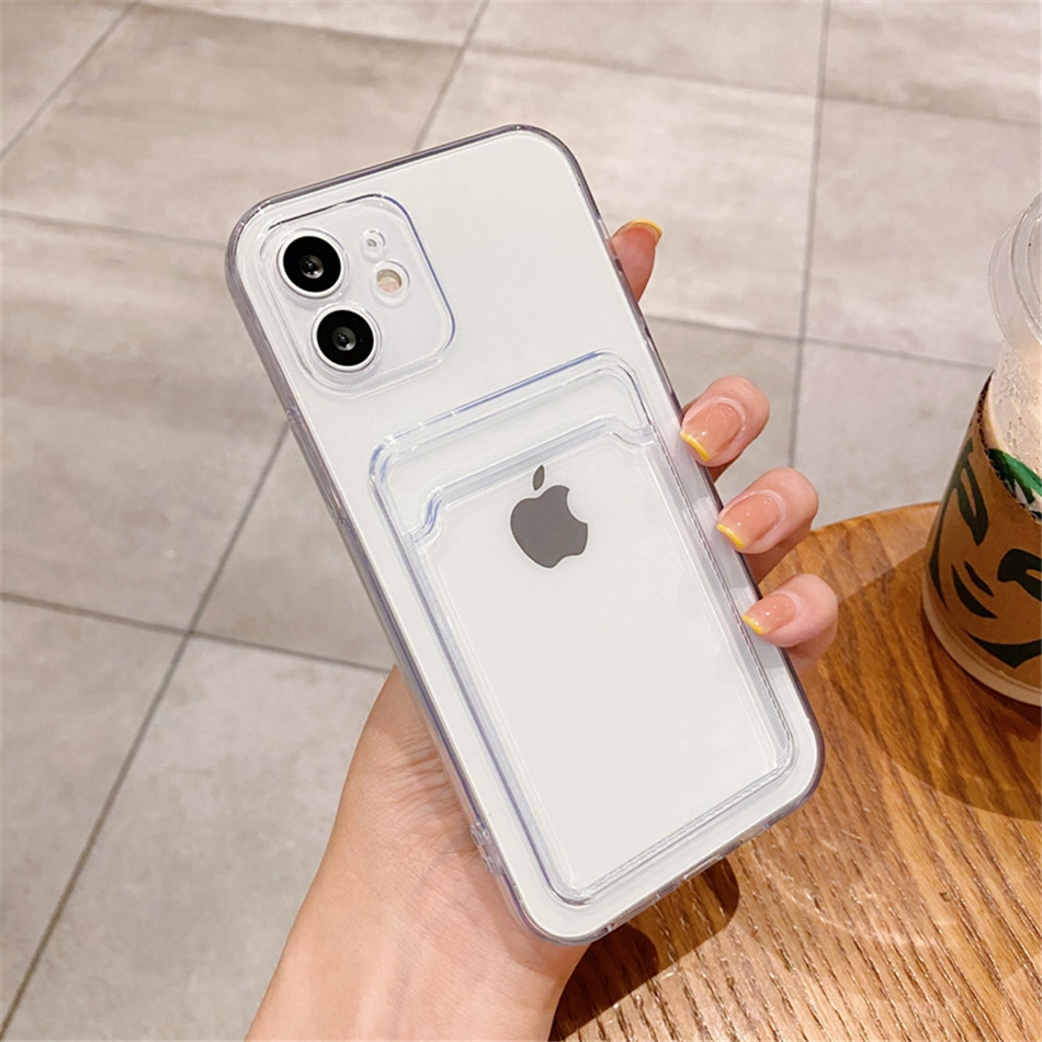 Funda de teléfono transparente para iPhone, 11, 12, 13, 14 Pro, X, XS, Max, XR, 7, 8 Plus, SE, funda de silicona suave, BILLETERA, tarjetero: Poliéster