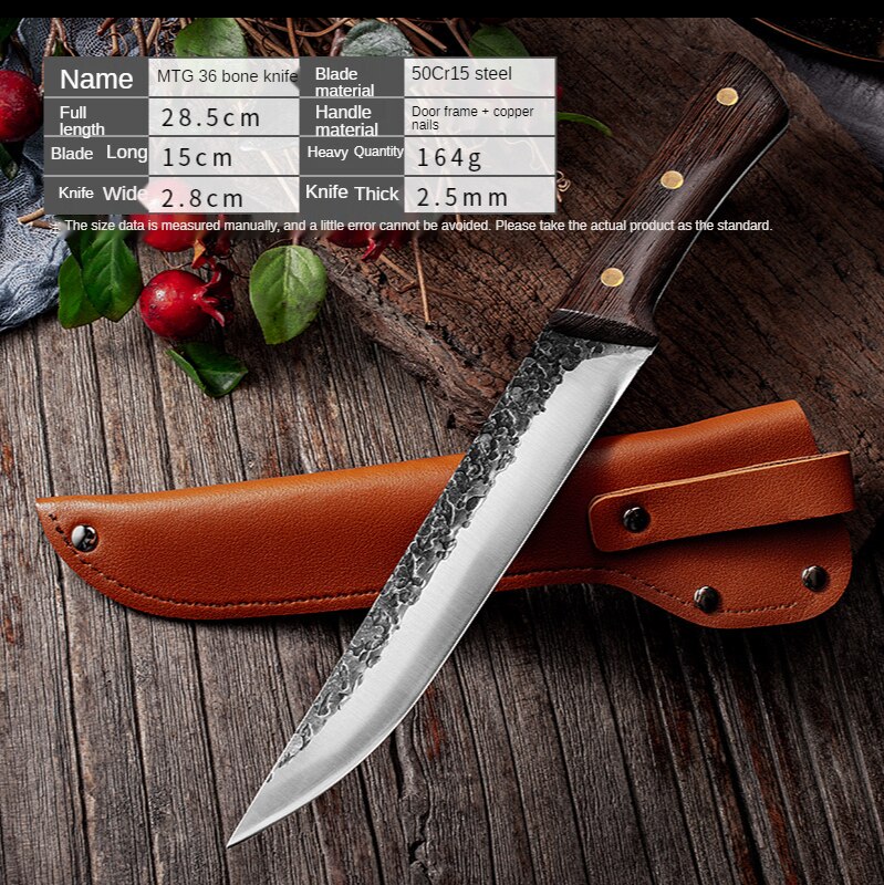 Stainless Steel Deboning Knife Forged PU Sheath Multi-purpose Knife Chicken Wing Wood Meat Cleaver Deboning Knife: MTG36