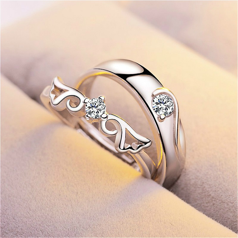 1 Set Verkoop Verstelbare Liefhebbers Zirkoon Engagement Ringen voor Vrouwen Mode Zilveren Kleur Trouwringen Oostenrijkse Kristallen Ringen