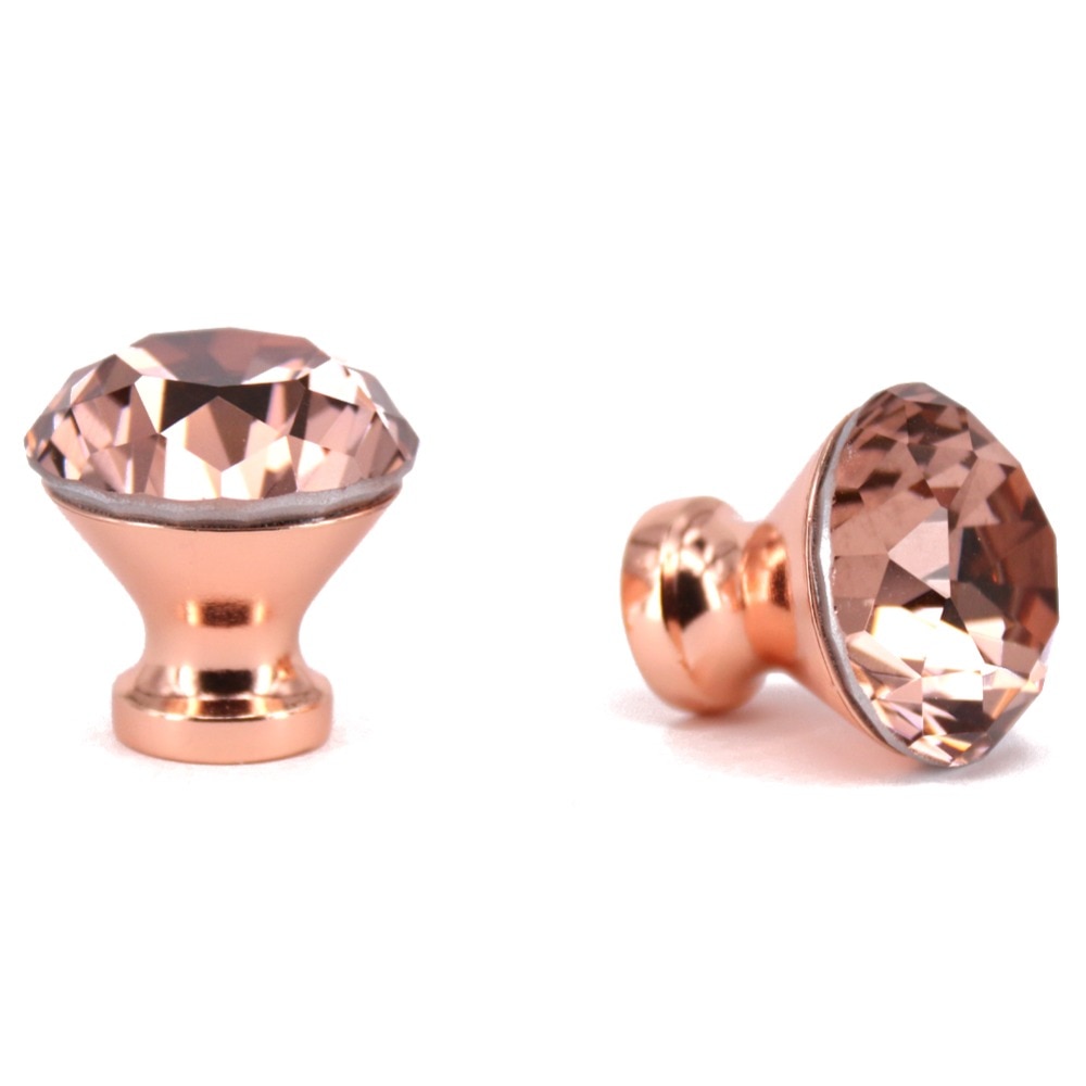2 STUKS 30mm Rose Gold Diamond Crystal Handvatten/Crystal Glass Knoppen Met Zink Basis Voor Meubels