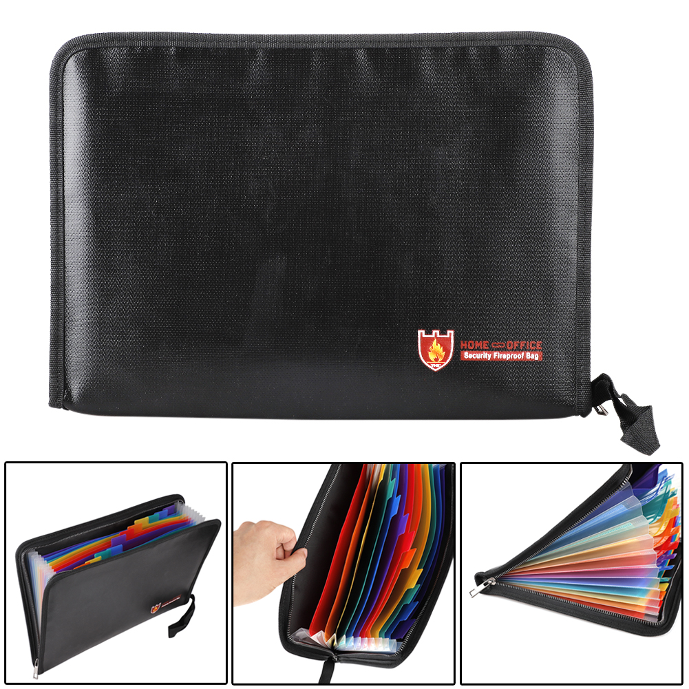 Fireproof File Folder Portable Water Resistant Document Bag Bills Storage Organizer for Home School Office Document Storage