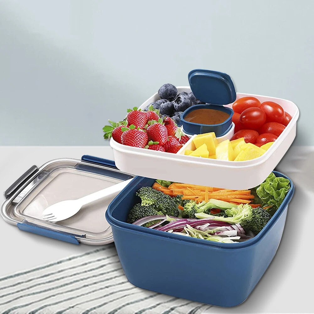 1100 ml/1500 ml Draagbare Lunchbox Container 2 Layer Raster Slakom Bento Dozen Slakommen Lunchbox lunch Container voor Voedsel