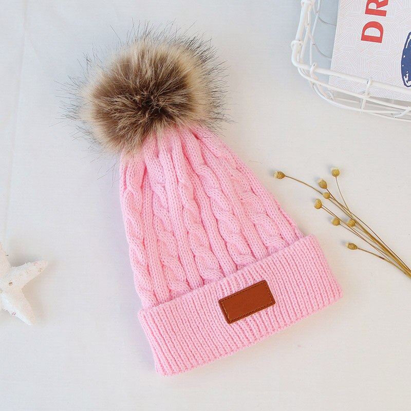 Cappello invernale da bambino berretto caldo lavorato a maglia spesso cappelli pompon carini per ragazzi ragazze cappellino tinta unita per bambini: pink