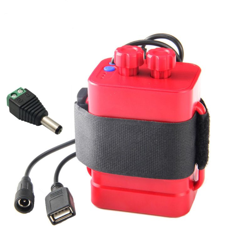 Waterproof DIY 6x 18650 Battery Case Box Cover with 12V DC and USB Power Supply for Bike LED Light Cell Phone Router: RED