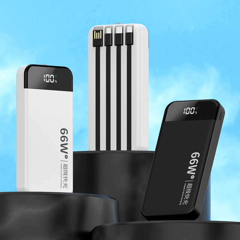 66W Super Fast Charging 100000mAh Power Bank With Built-in Cable Large Capacity Portable Digital Display Charger Spare Battery