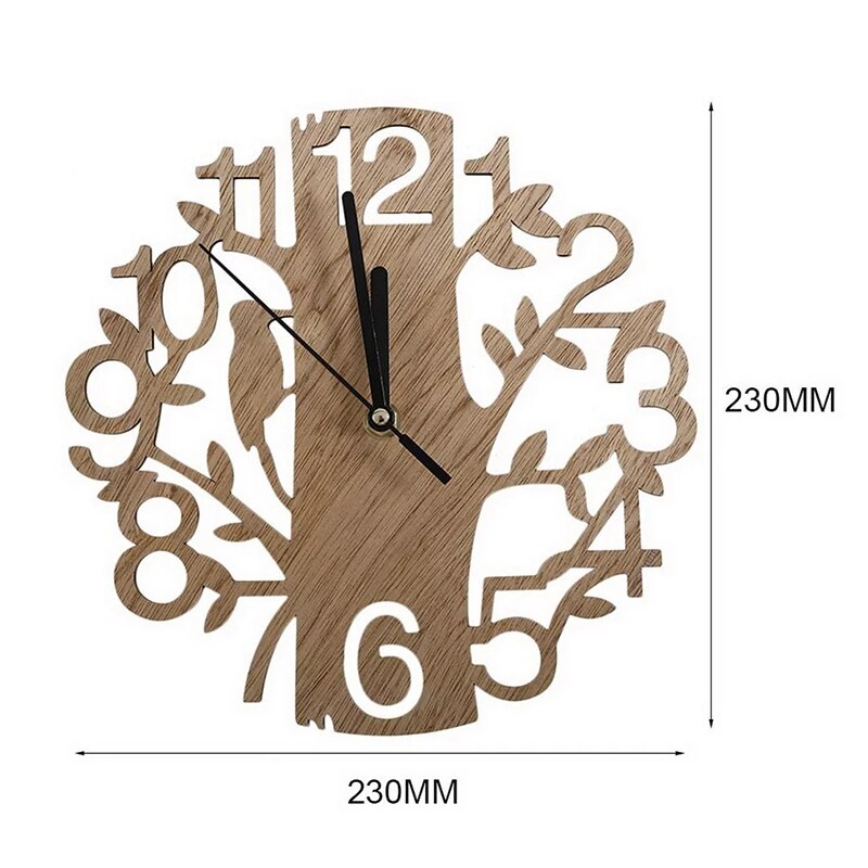 1 Pcs Big Wooden Tree Wall Clock Quartz Wood Silent Work Study Room Office Bedroom Living Room Hanging Clock Home Decor: Default Title