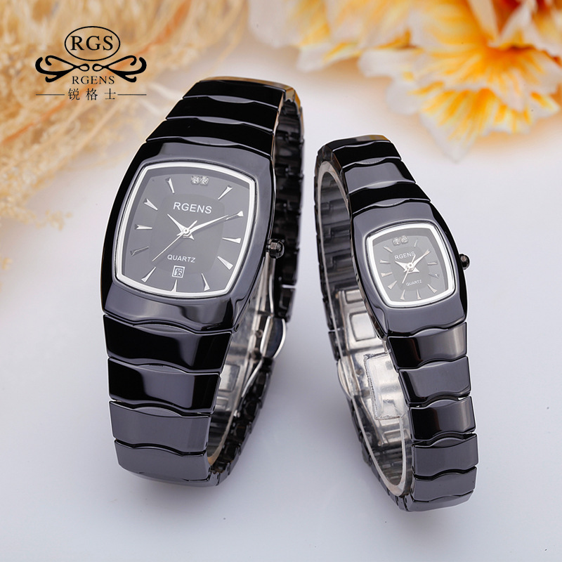 Luksus herre dame ægte sort keramik armbåndsure quartz firkantede originale damer mand elsker ure casual vandtæt diamant