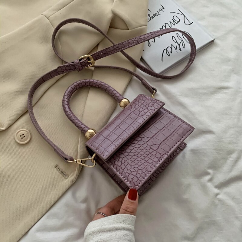 Stone Pattern PU Leather Crossbody Bags For Women Solid Shoulder Handbags Female Travel Totes Lady Cross Body Bag: Purple 