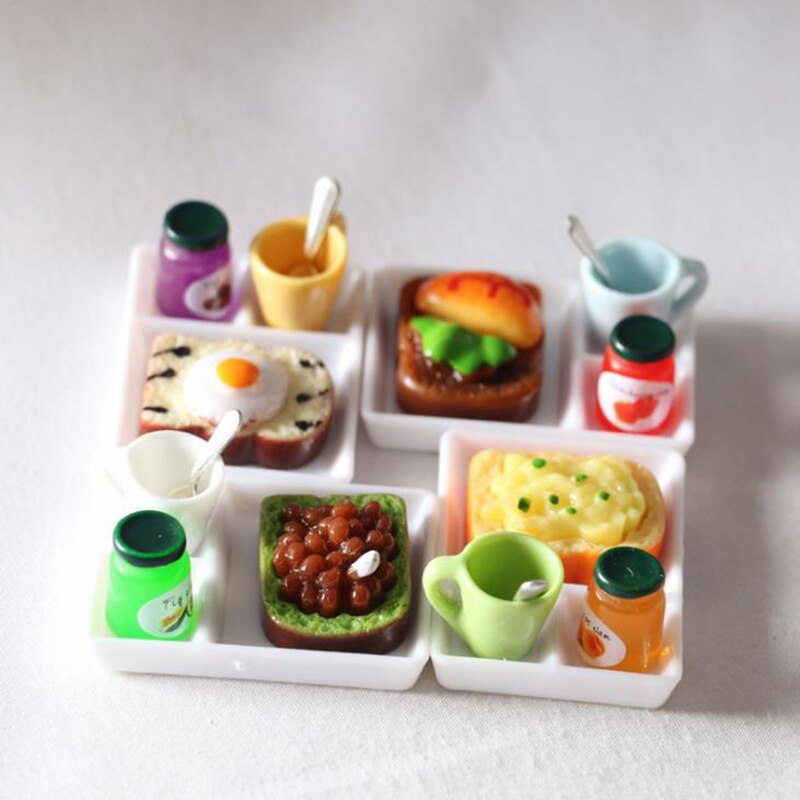 5 Stks/set Poppenhuis Brood Jam Diner Plaat Kop Lepel Voor Keuken Accessoreis Poppenhuis Play Keuken Accessoreis